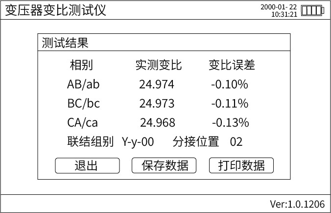 手持式變壓器變比組別測試儀操作方法(圖9) 手持式變壓器變比測試儀測試結(jié)果圖.png